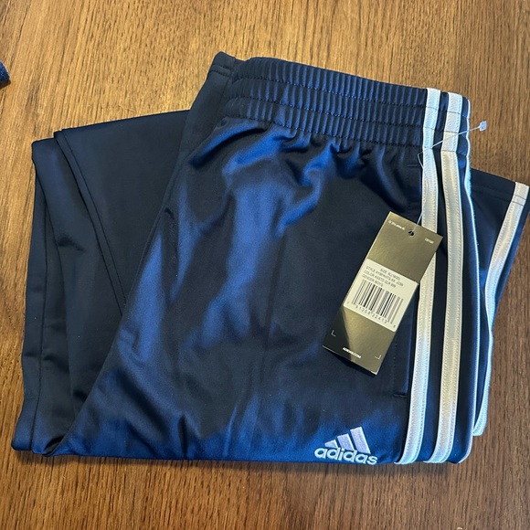 Adidas Kids Blue Joggers with White Stripes - Picture 1 of 2